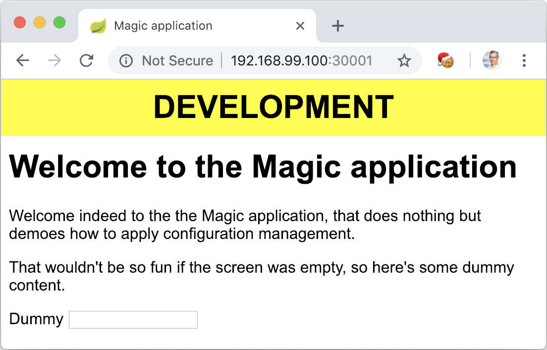 The Magic Application launched with Kubernetes and the env profile