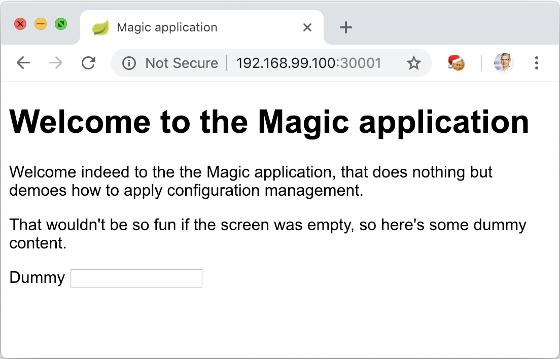 The Magic Application launched with Kubernetes and no further configuration