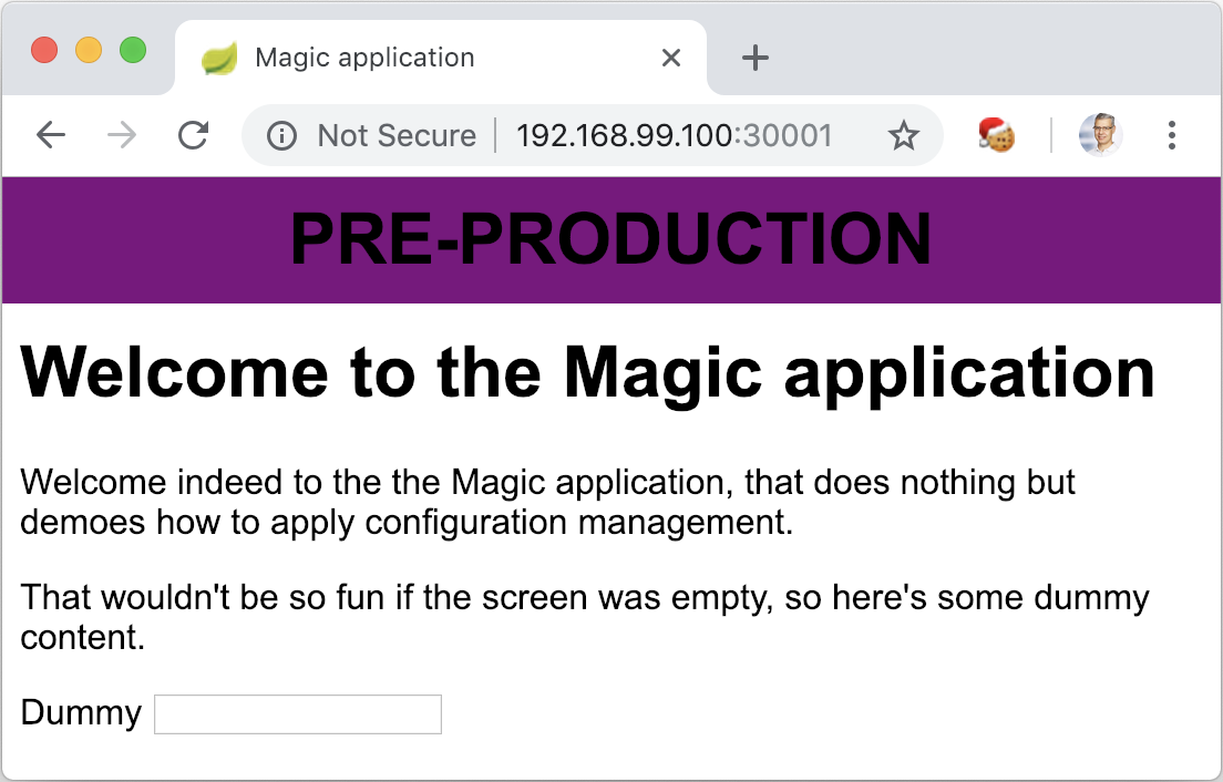 The Magic Application launched with Kubernetes and environment variables