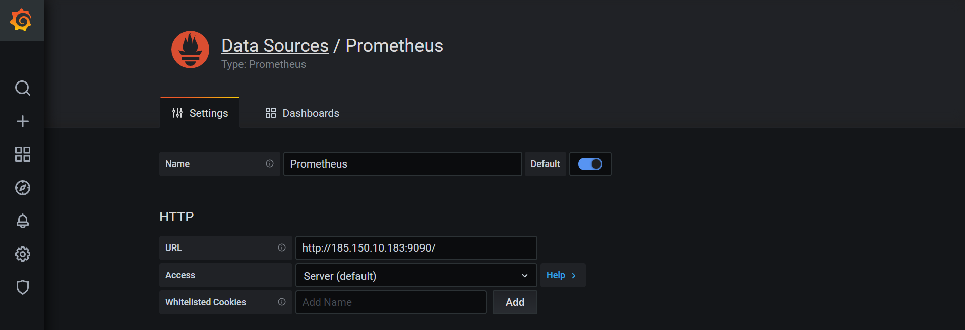 A picture showing setting up the Prometheus data source in Grafana.